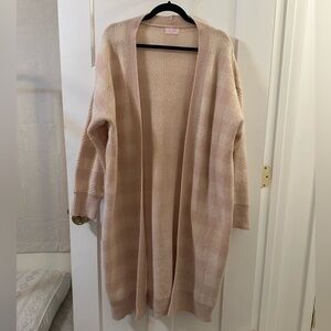 Women's Cream Open-Front checkered long cardigan from pink lily never worn once